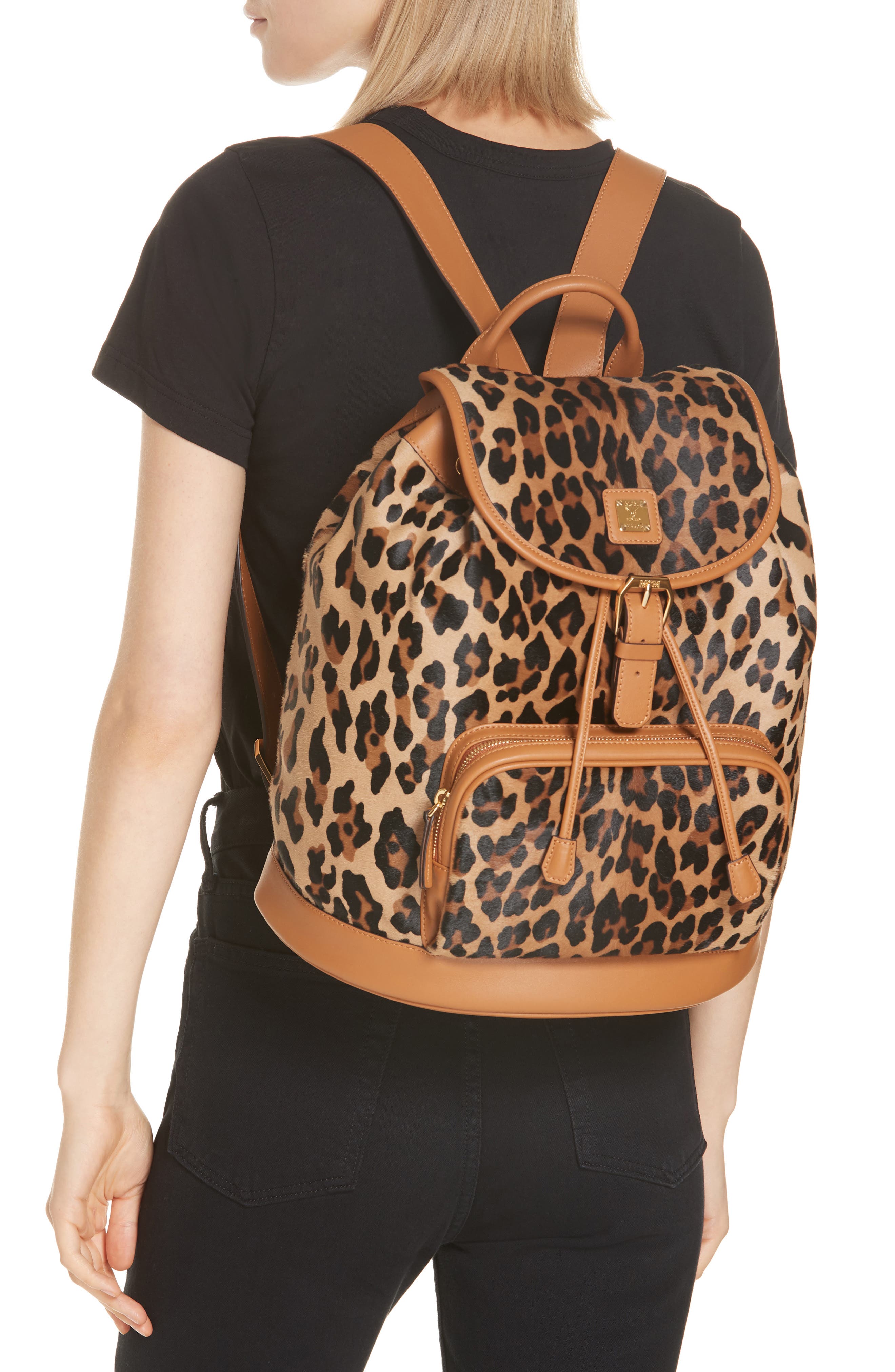 MCM Medium Leopard Backpack, Alternate, color, 