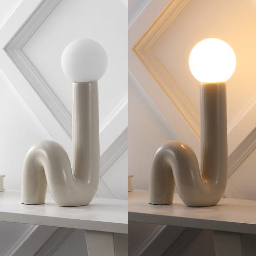 Jonathan Y Katya 18" Scandinavian Minimalist Ceramic Spiral Tube Led Table Lamp In Light Gray