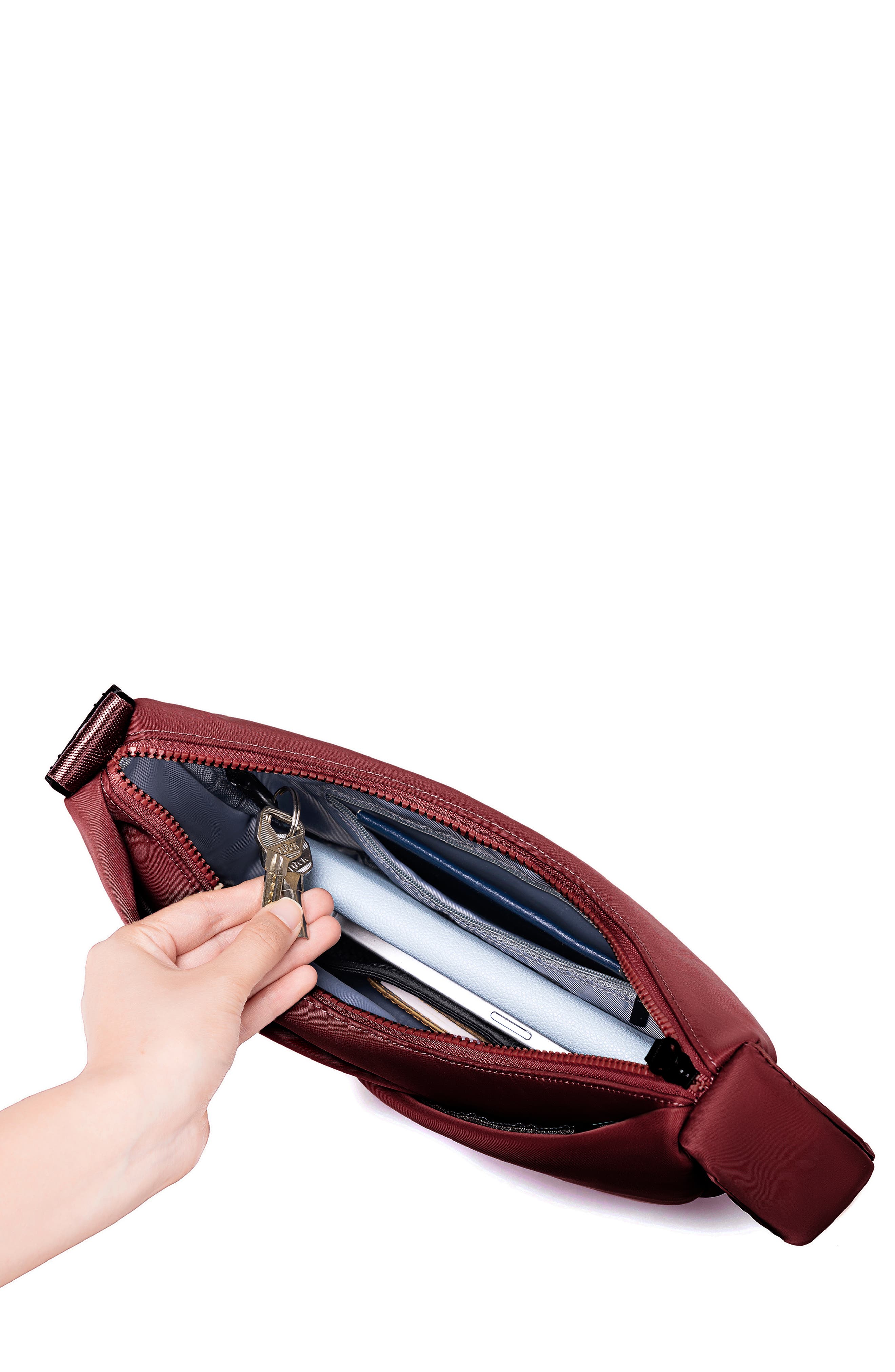 Origami Crescent Handbag Crossbody Bag For Women, Alternate, color, Burgundy