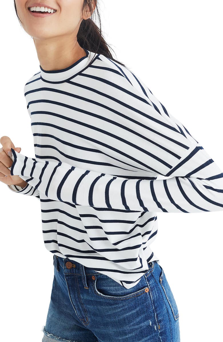 Madewell Stripe Long Sleeve Mock Neck Top, Main, color,