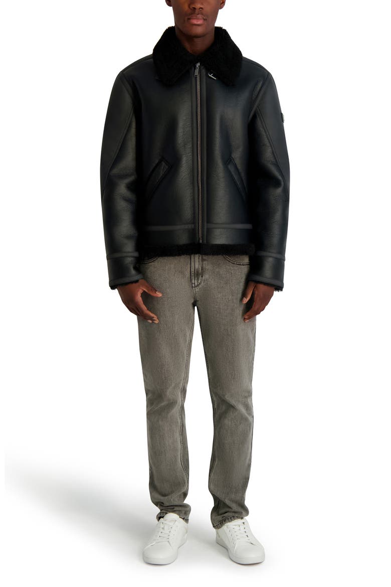 Faux Leather & Faux Shearling Jacket, Alternate, color, BLACK