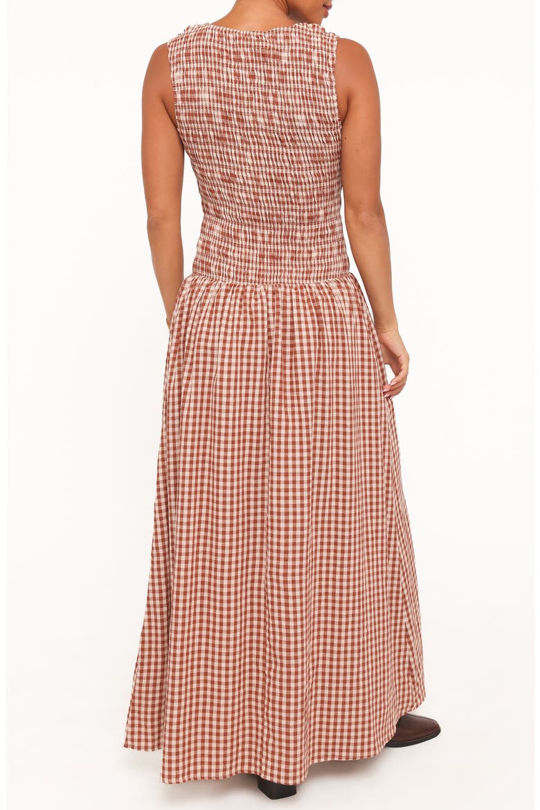 Maleny Gingham Smocked Maxi Dress, Alternate, color, BROWN GINGHAM