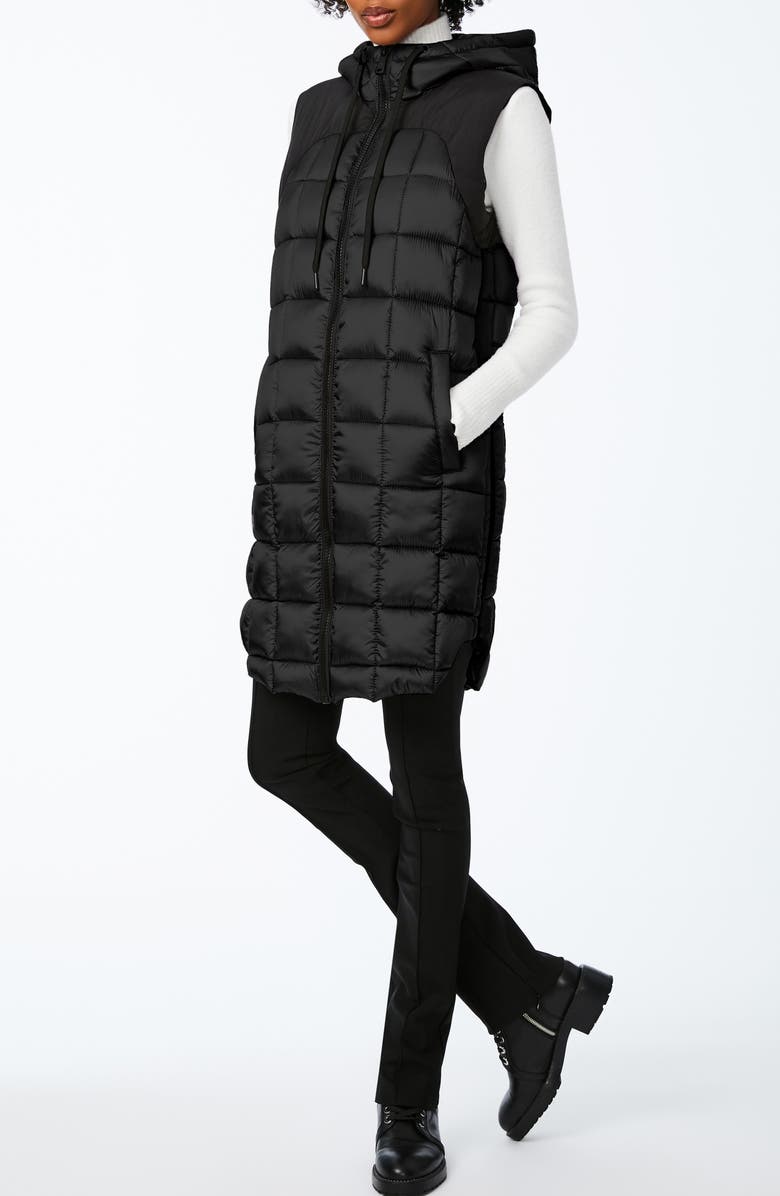 Bernardo Box Quilt Long Hooded Vest, Alternate, color, 