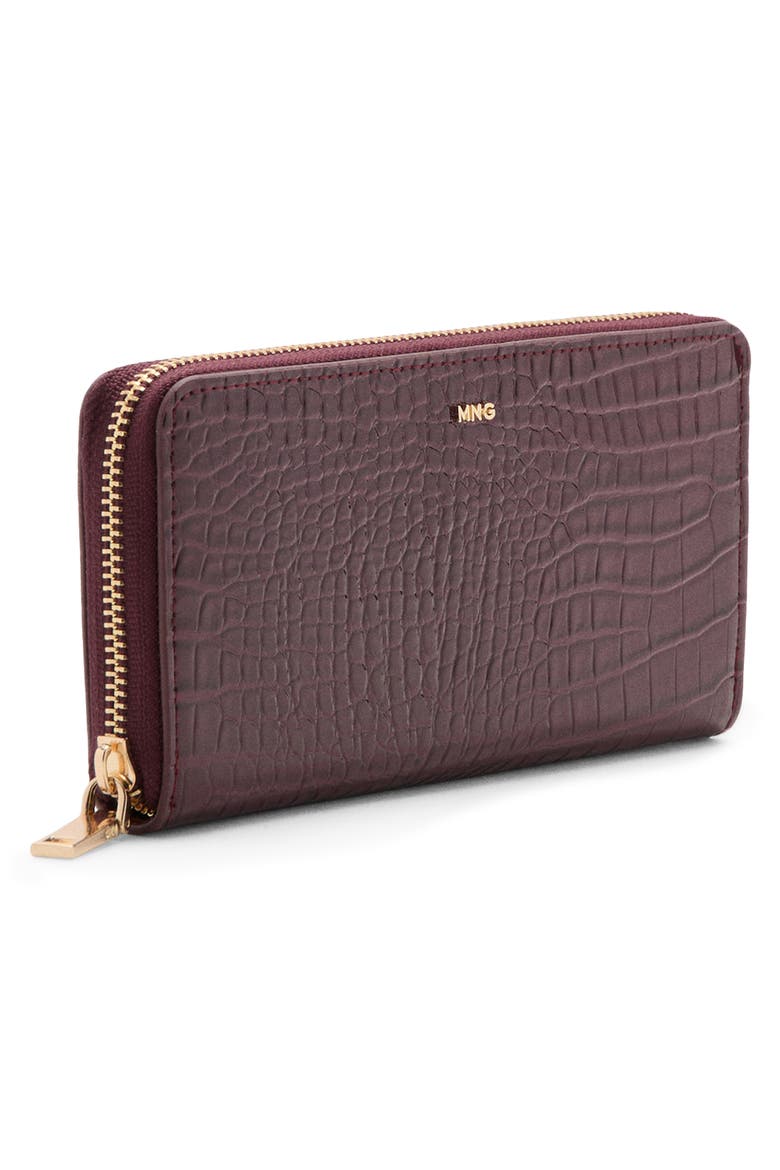 Large Croc Embossed Faux Leather Wallet, Alternate, color, BURGUNDY