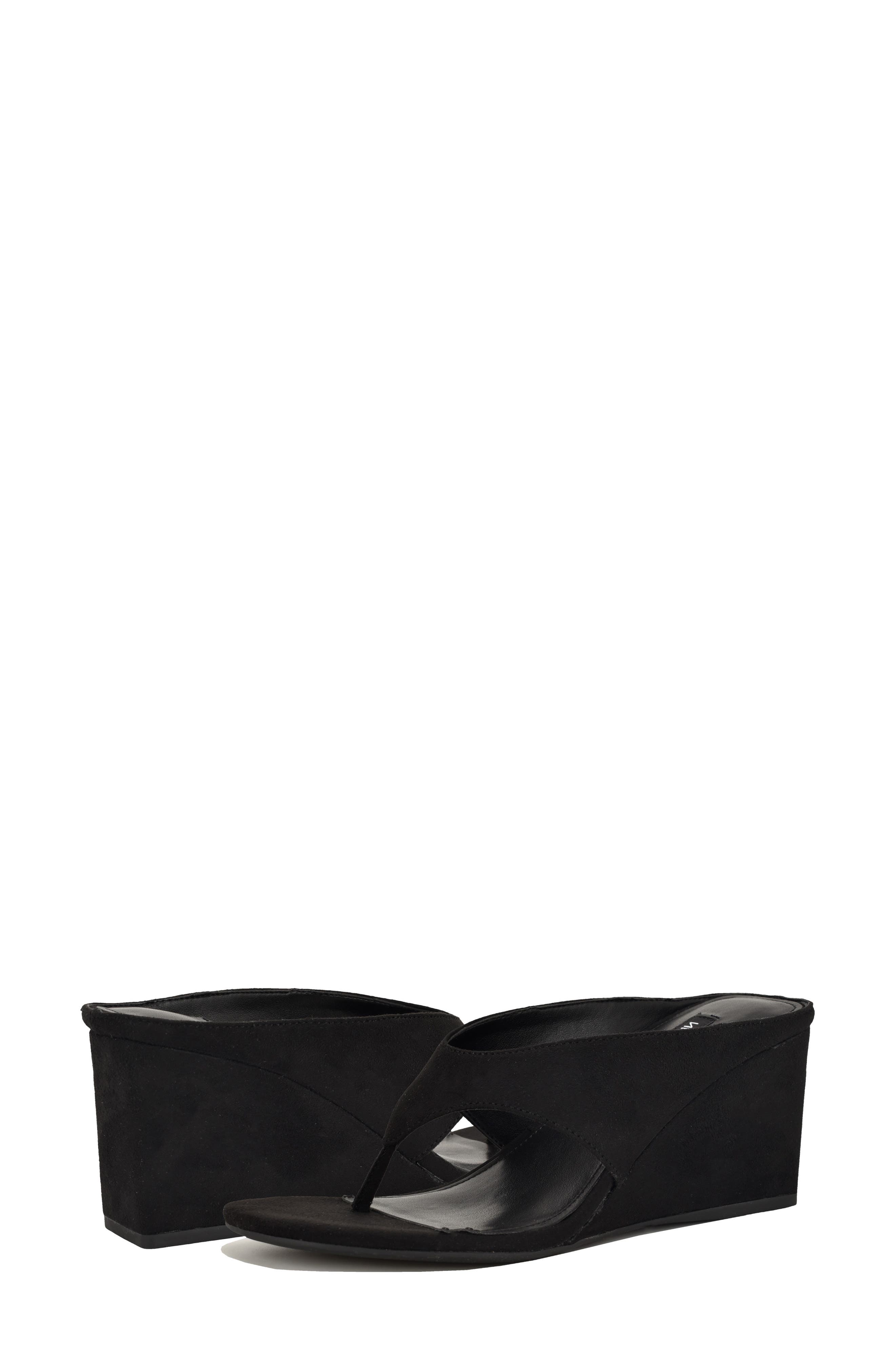 Nine West Jadde Wedge Sandal, Alternate, color, Black