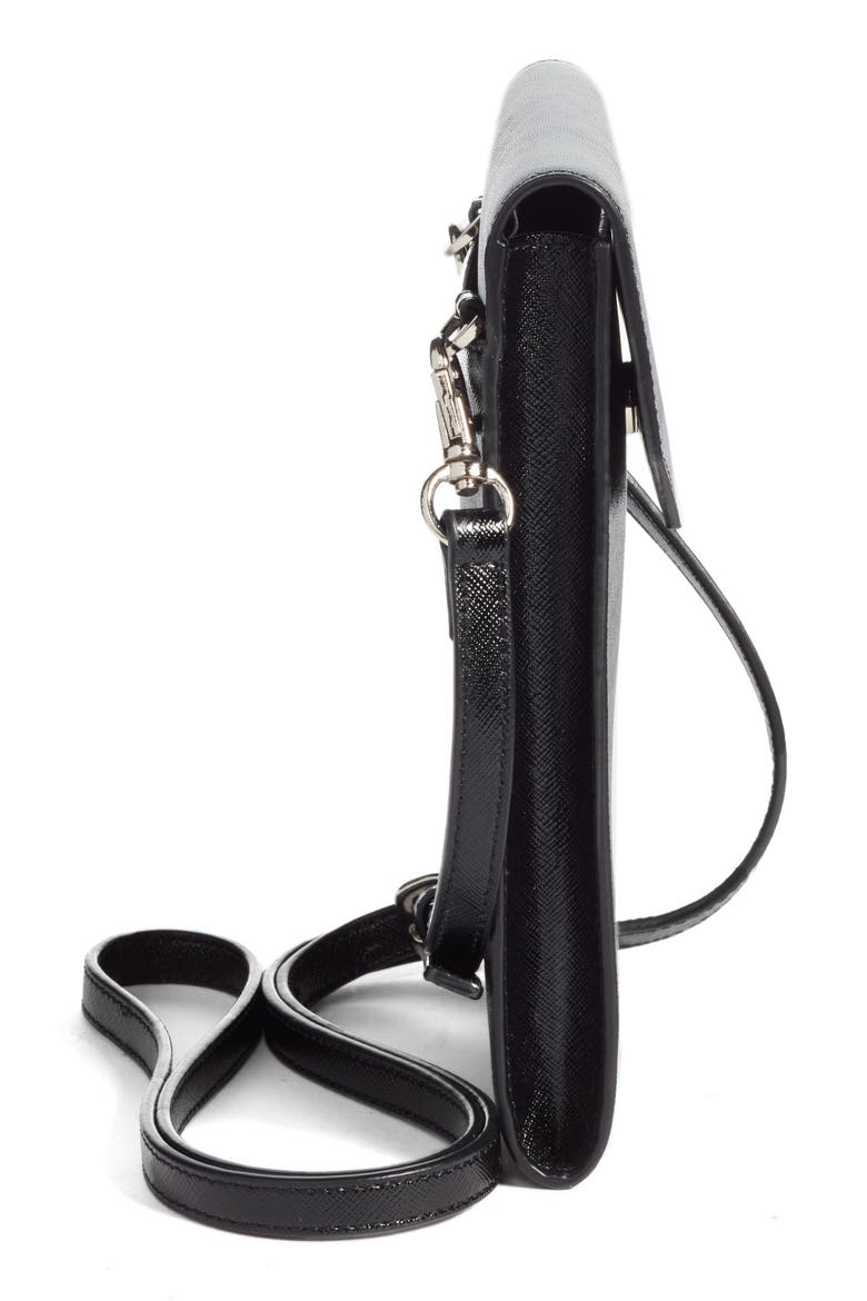 Leather Phone Crossbody Bag, Alternate, color, BLACK