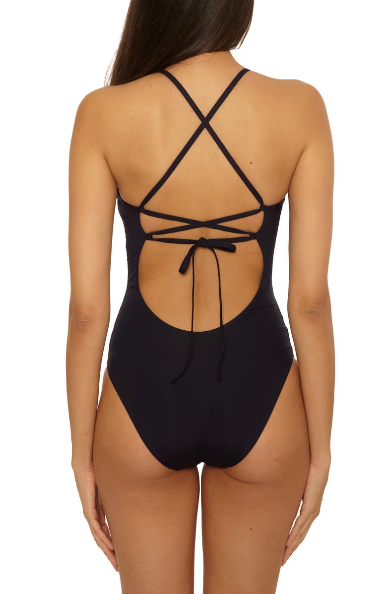 Becca Fiesta Plunge One-Piece Swimsuit, Alternate, color, Black