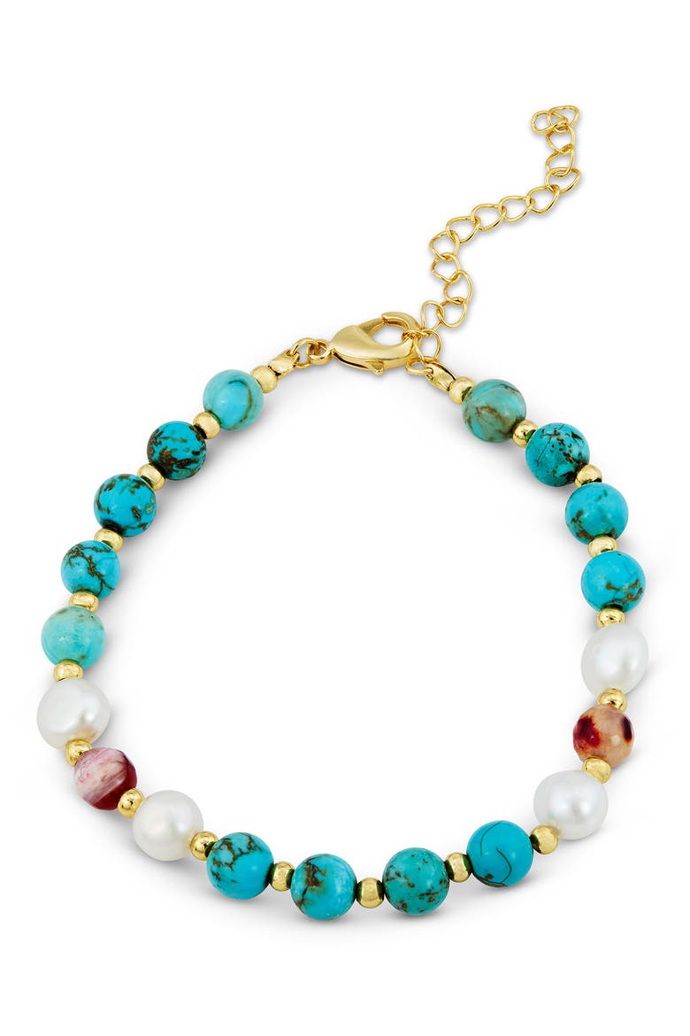 Imitation Pearl & Turquoise Bead Bracelet, Main, color, YELLOW