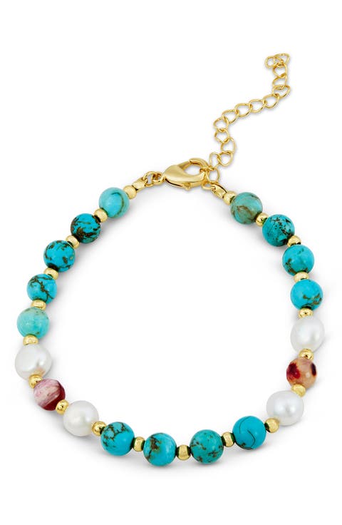 Imitation Pearl & Turquoise Bead Bracelet