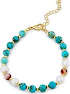 SAVVY CIE JEWELS Imitation Pearl & Turquoise Bead Bracelet