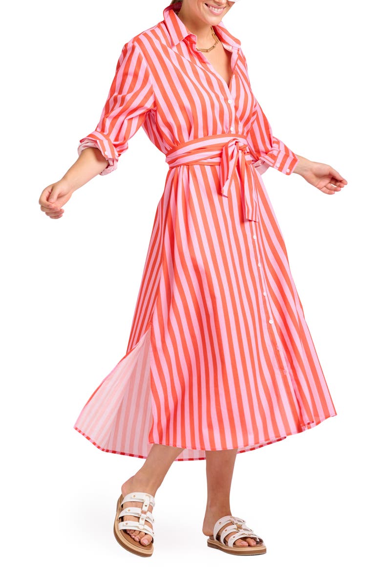 Mixed Stripe Long Sleeve Shirtdress, Alternate, color, PINK PAPAYA STRIPE