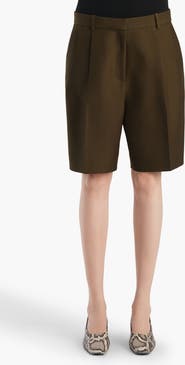 Khaite Auggie Pleated Wool & Silk Wide Leg Shorts