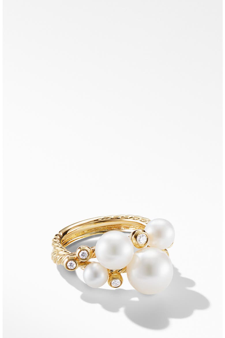 18K Gold Pearl Cluster Ring with Diamonds, Alternate, color, YELLOW GOLD/ DIAMOND/ PEARL