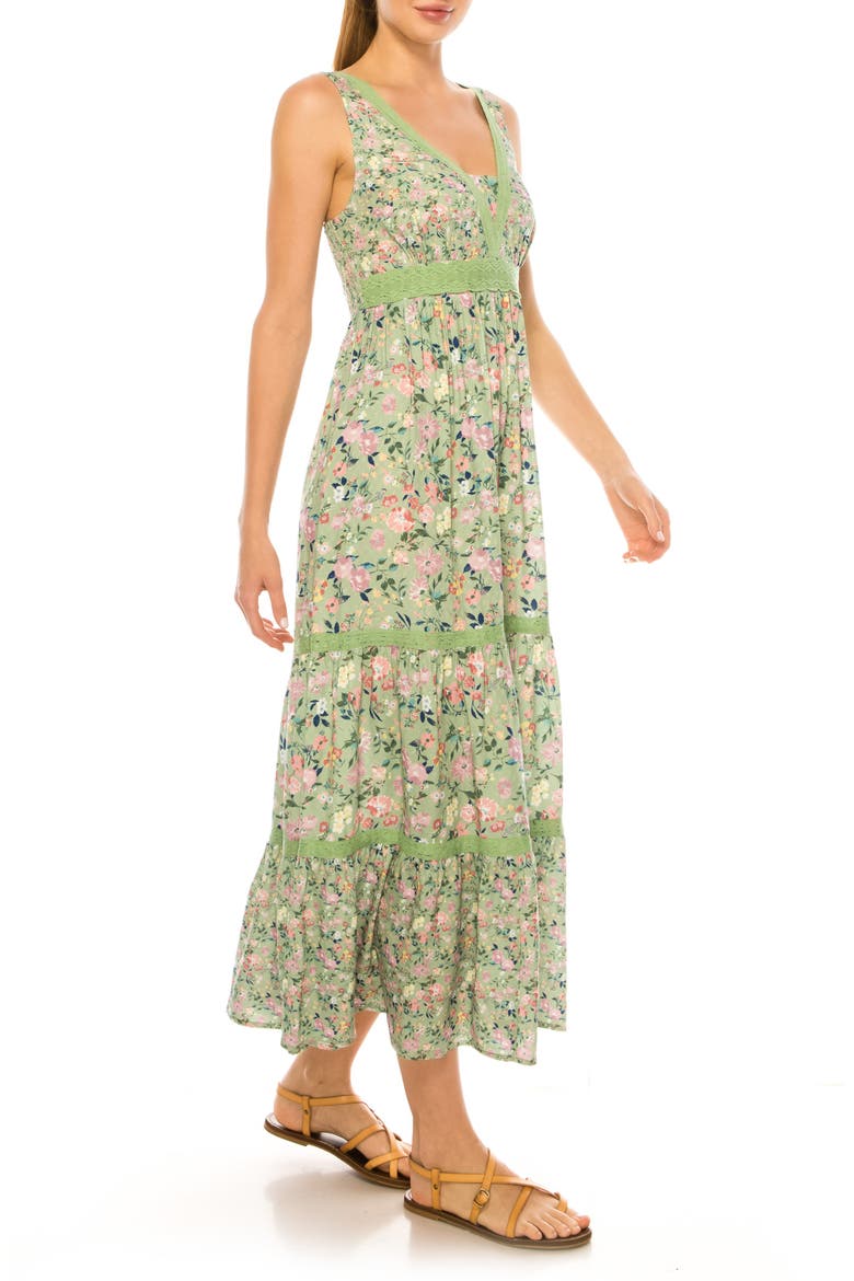 Floral Print Maxi Dress, Alternate, color, CELEDON GREEN