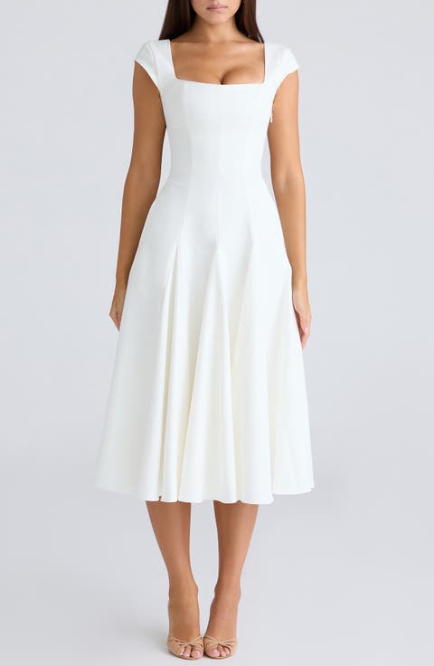Raisa Square Neck Twill Midi Dress