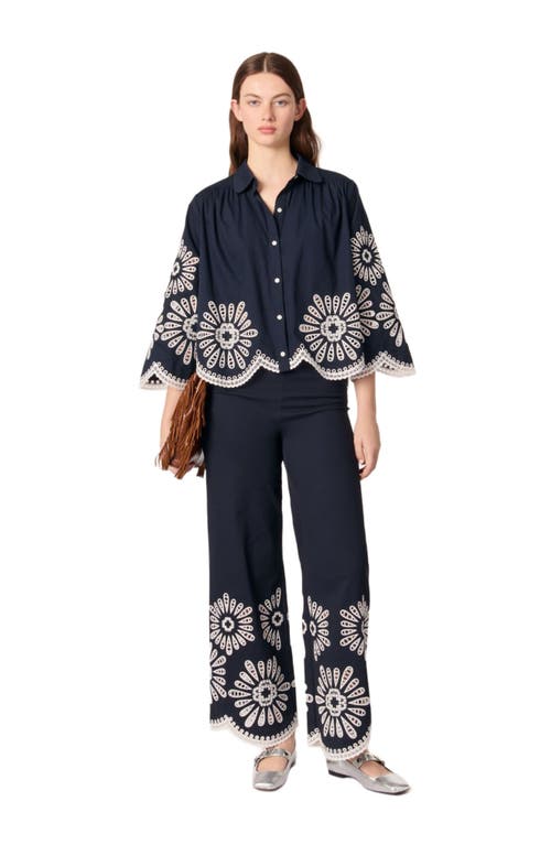 Maje Broderie Anglaise-detail Shirt In Navy