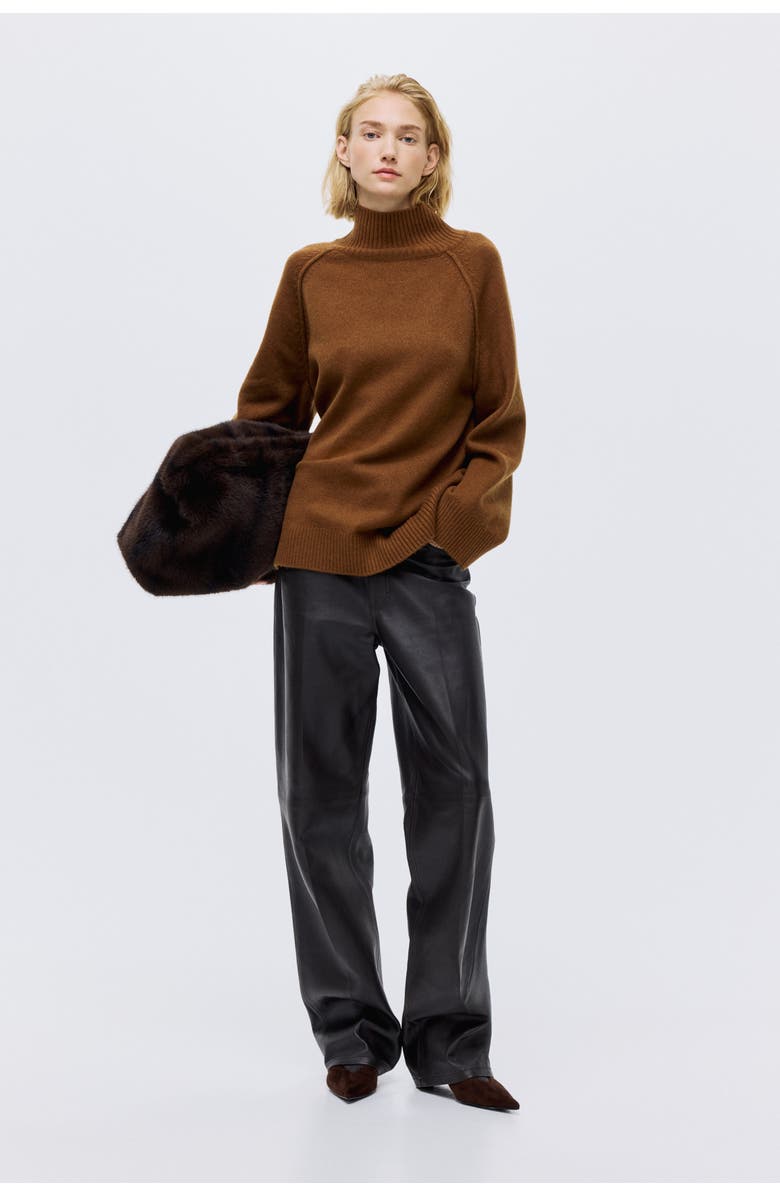 H&M Oversized Turtleneck Jumper, Alternate, color, Brown