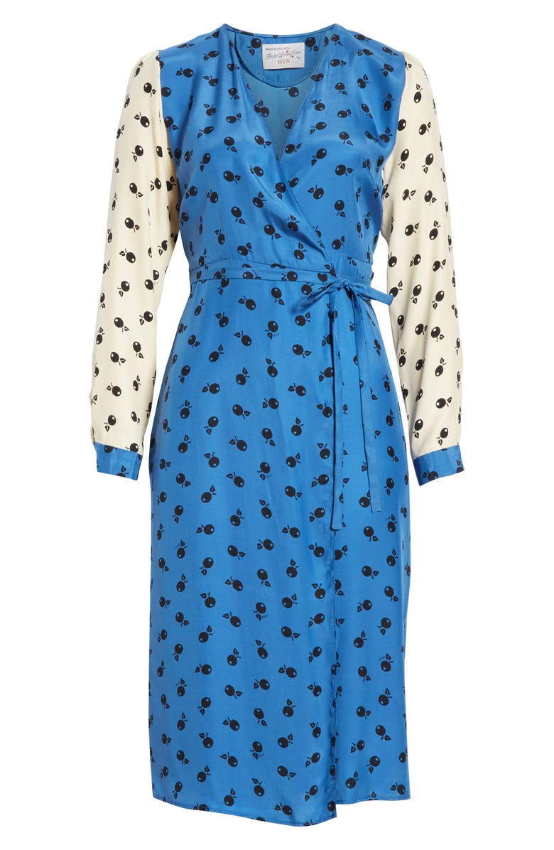 HVN Julia Long Sleeve Silk Wrap Dress, Alternate, color, 