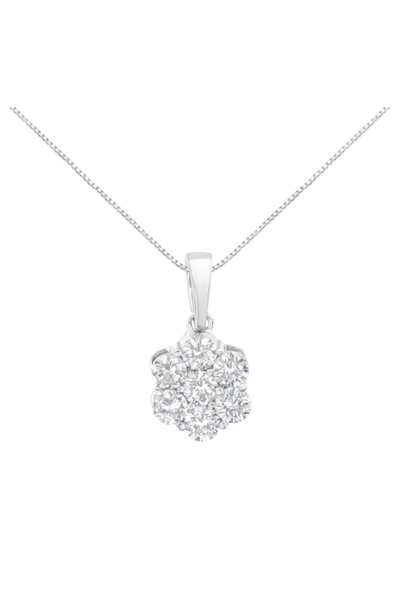 Haus of Brilliance 14K White Gold 1 cttw Brilliant Diamond 7 Stone Flower Pendant Necklace, Main, color, White