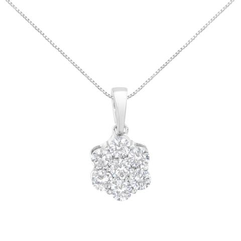 14K White Gold 1 cttw Brilliant Diamond 7 Stone Flower Pendant Necklace