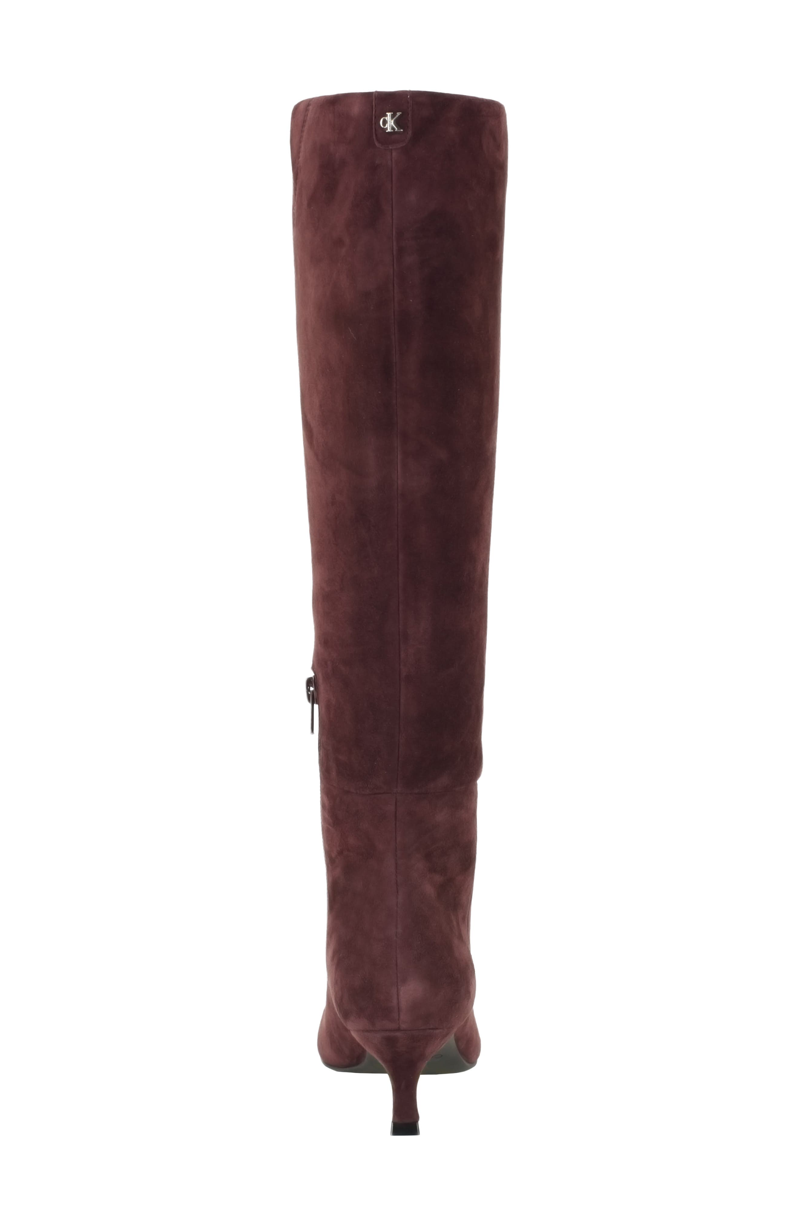 Akenzie Leather Knee High Boot, Alternate, color, DARK RED SUEDE