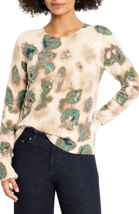 Camo Shine Crewneck Cotton Blend Sweater (Regular & Petite)