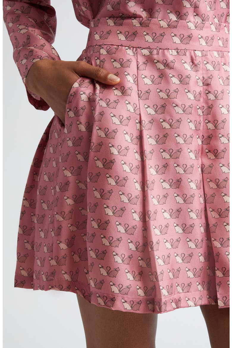 Clown Kitty Print Silk Twill Skort, Alternate, color, PEONY