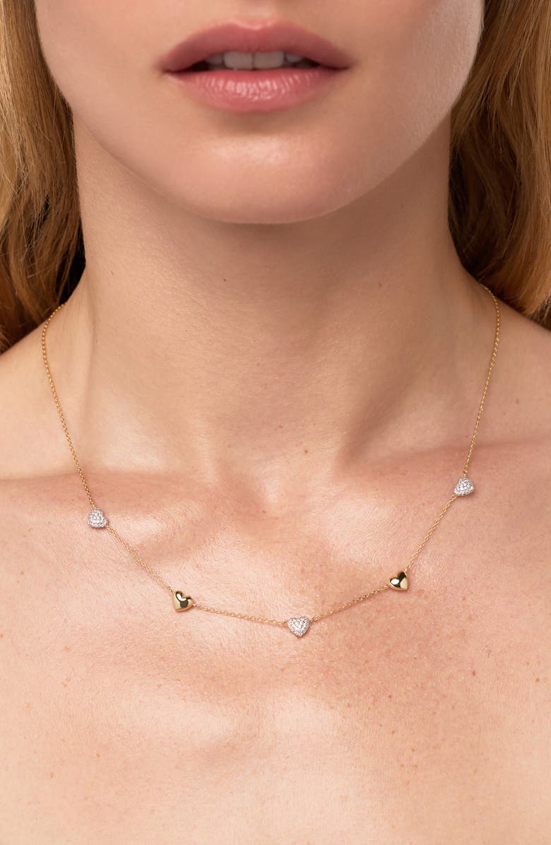 Ana Luisa Lev Mini Pavé Station Necklace, Alternate, color, Gold / Clear