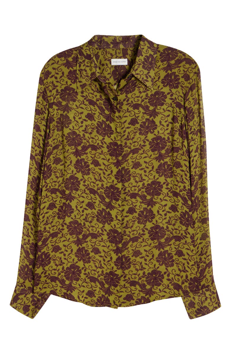 Dries Van Noten Chowy Floral Button-Up Shirt, Alternate, color, Olive
