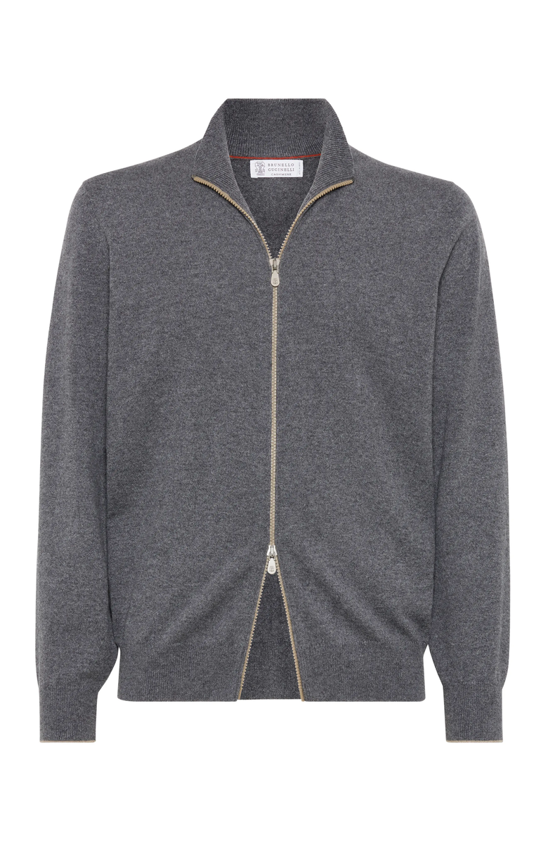 Brunello Cucinelli Cashmere turtleneck cardigan with zipper, Main, color, 