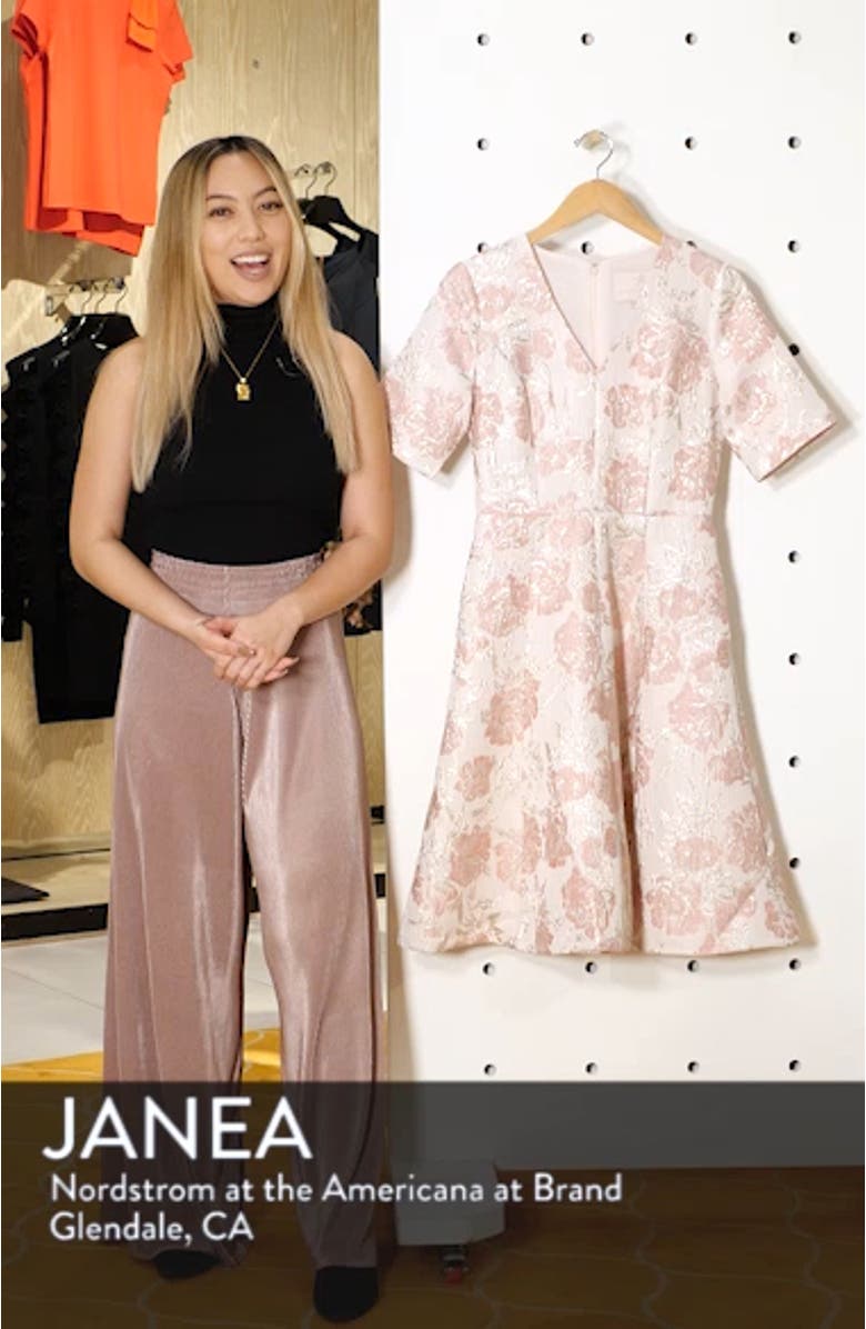 Adair Pink Passion Rose Jacquard Fit & Flare Dress, sales video thumbnail
