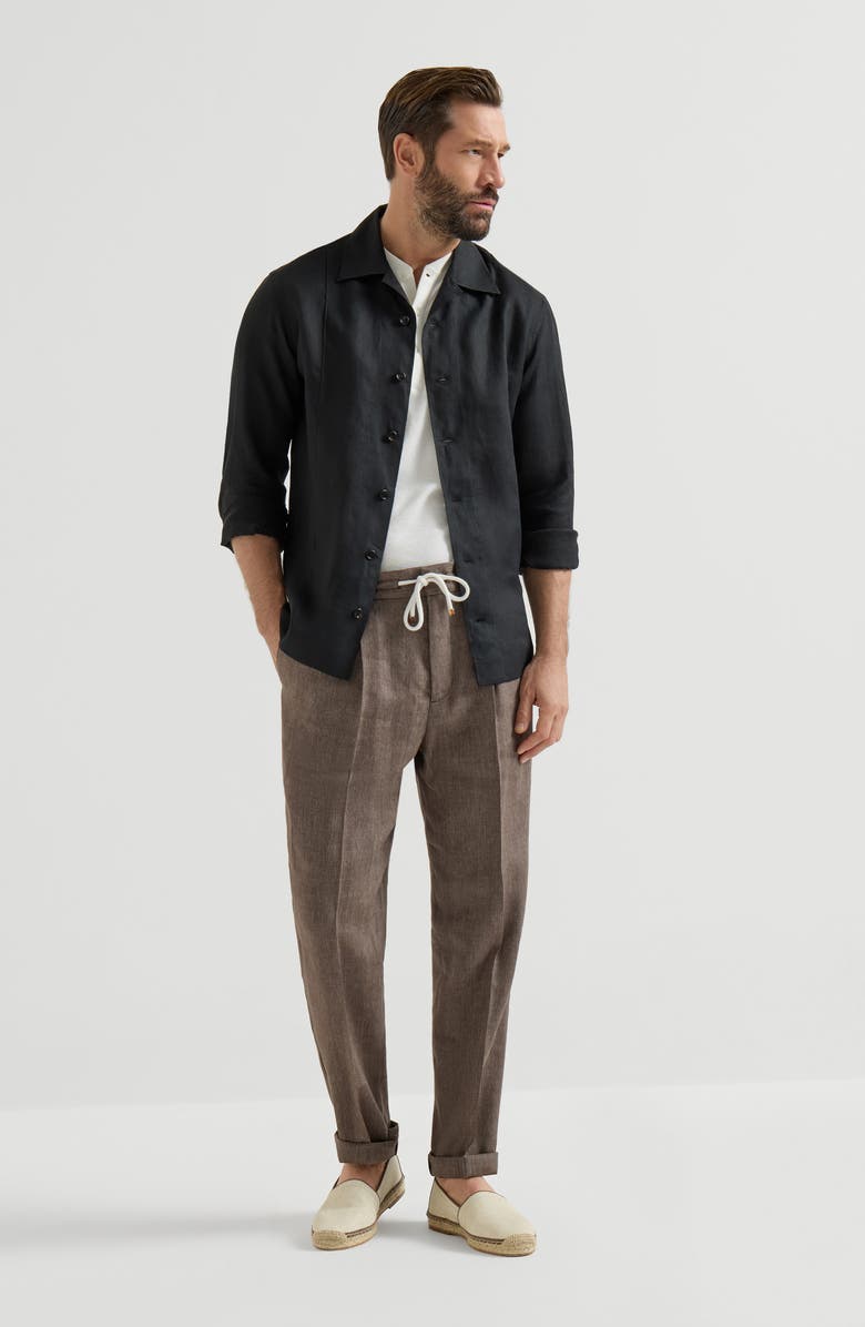 Brunello Cucinelli Trousers with drawstring and double pleats, Alternate, color, Hazelnut