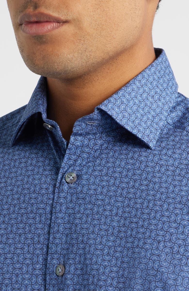 Jack Victor Geo Print Stretch Cotton Button-Up Shirt, Alternate, color, Navy