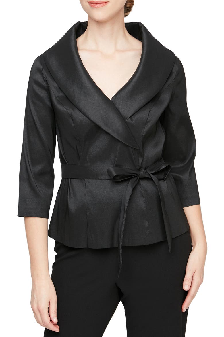 Tie Waist Brushed Satin Top, Main, color, BLACK