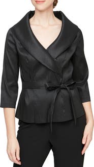 Alex Evenings Tie Waist Brushed Satin Top