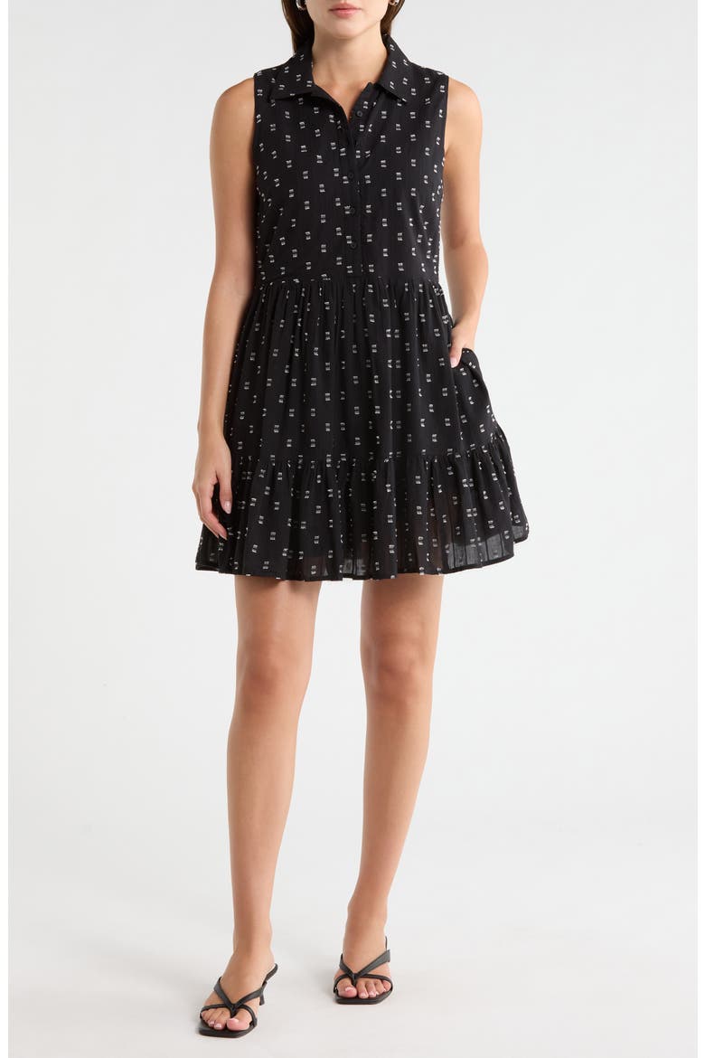 Tiered Sleeveless Shirt Dress, Main, color, BLACK- IVORY