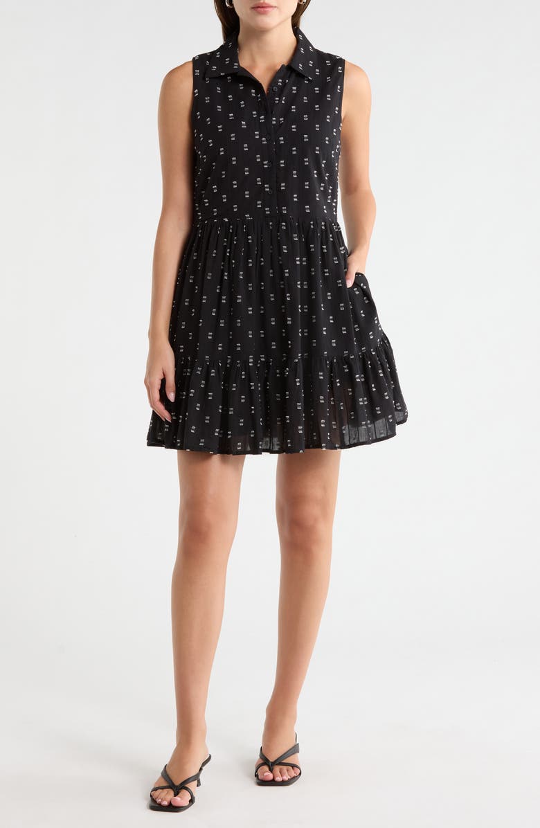 Melrose and Market Tiered Sleeveless Shirt Dress, Main, color, Black- Ivory