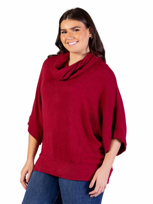 24seven Comfort Apparel Cowl Neck Dolman Sleeve Sweater Top In Red