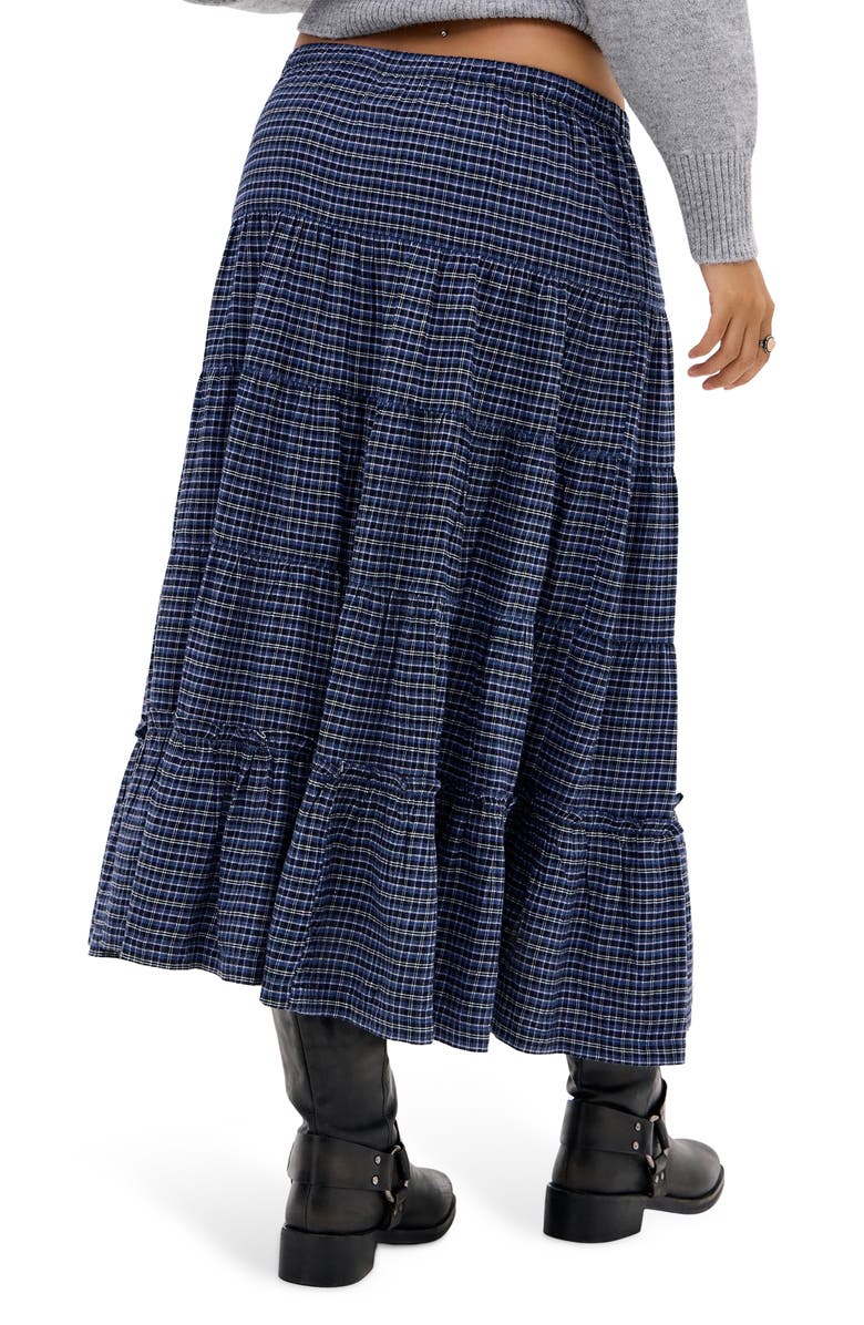 BDG Urban Outfitters Becks Smocked Tiered Cotton Midi Skirt, Alternate, color, Blue