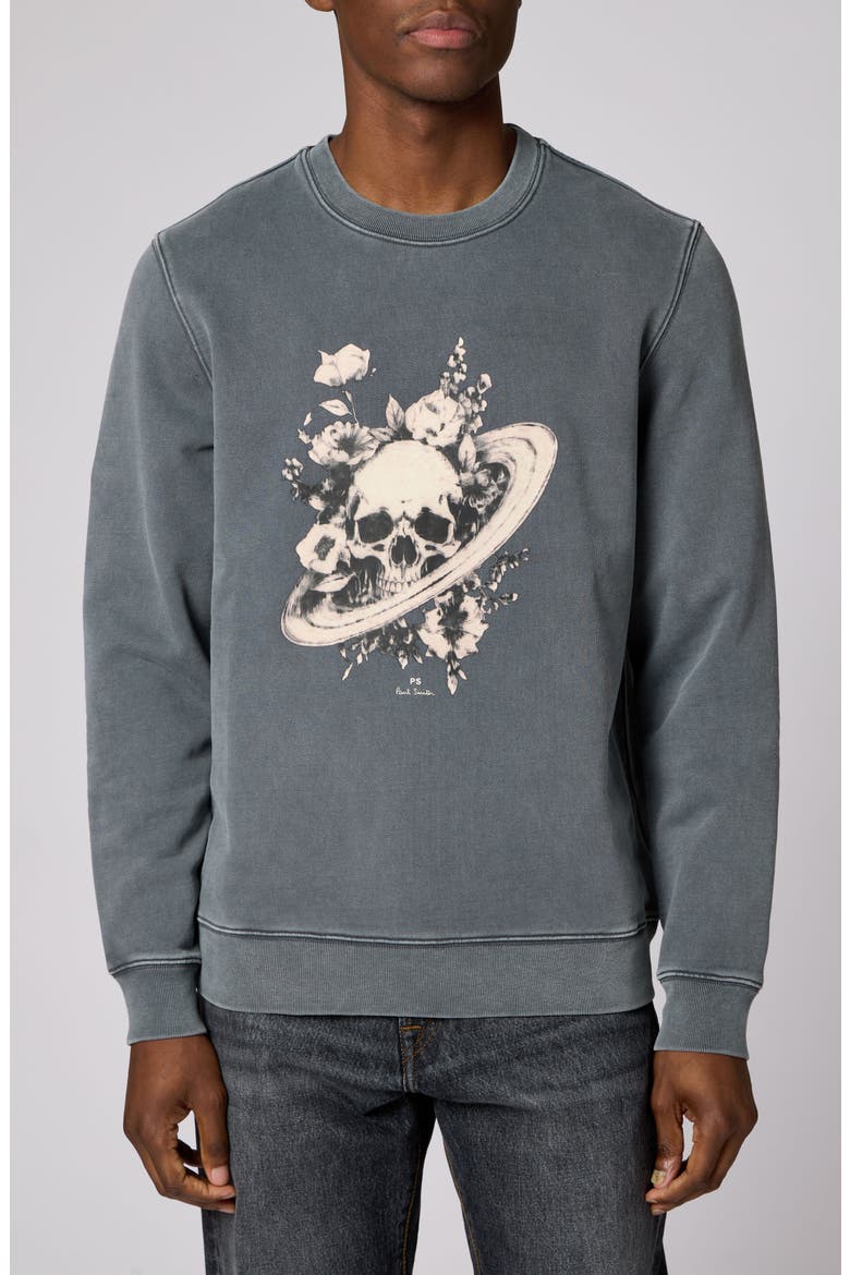 Skull Saturn Floral Graphic Sweatshirt, Main, color, SLATE
