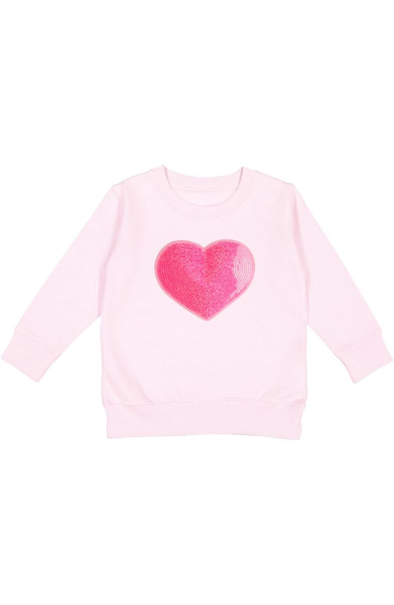 Sweet Wink Heart Sequin Patch Valentine's Day Sweatshirt, Main, color, Ballet Pink