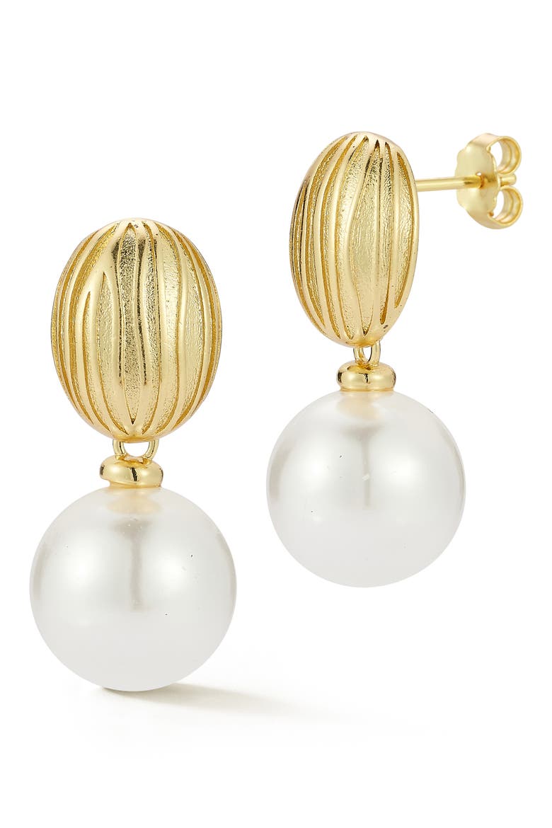 Faux Pearl Drop Earrings, Main, color, WHITE/ YELLOW GOLD