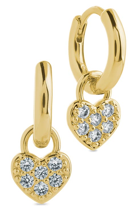 Jeanette Pavé Cubic Zirconia Heart Drop Huggie Hoop Earrings
