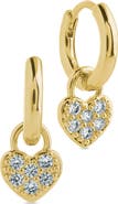 Sterling Forever Jeanette Pavé Cubic Zirconia Heart Drop Huggie Hoop Earrings