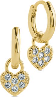 Sterling Forever Jeanette Pavé Cubic Zirconia Heart Drop Huggie Hoop Earrings