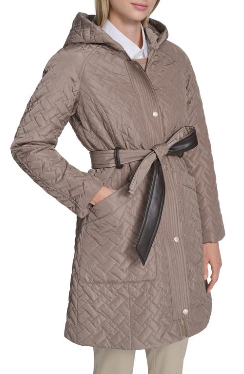 Cole Haan Belted Quilted Jacket In Brown