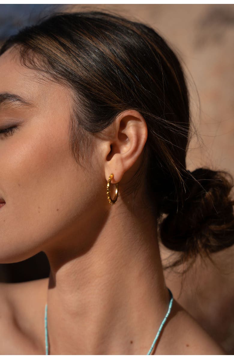 Ottoman Hands Aida Hoop Earrings, Alternate, color, Brass