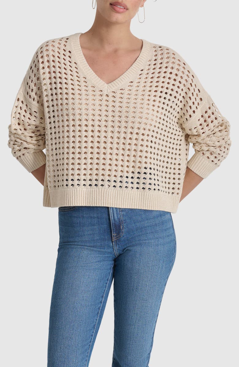 DKNY Jeans Open Stitch V-Neck Sweater, Main, color,