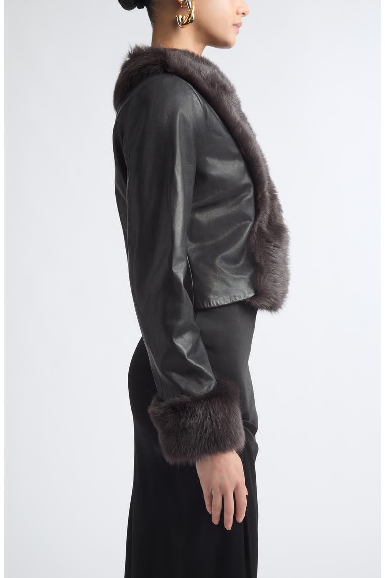 Sofie Leather Jacket with Genuine Shearling Trim, Alternate, color, NOIR CLASSIQUE