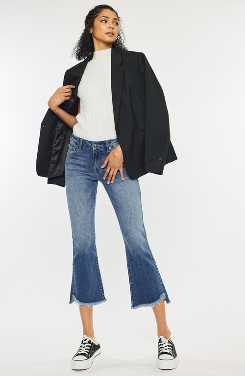 Kancan Aida Mid Rise Cropped Flare Jeans In Medium Wash